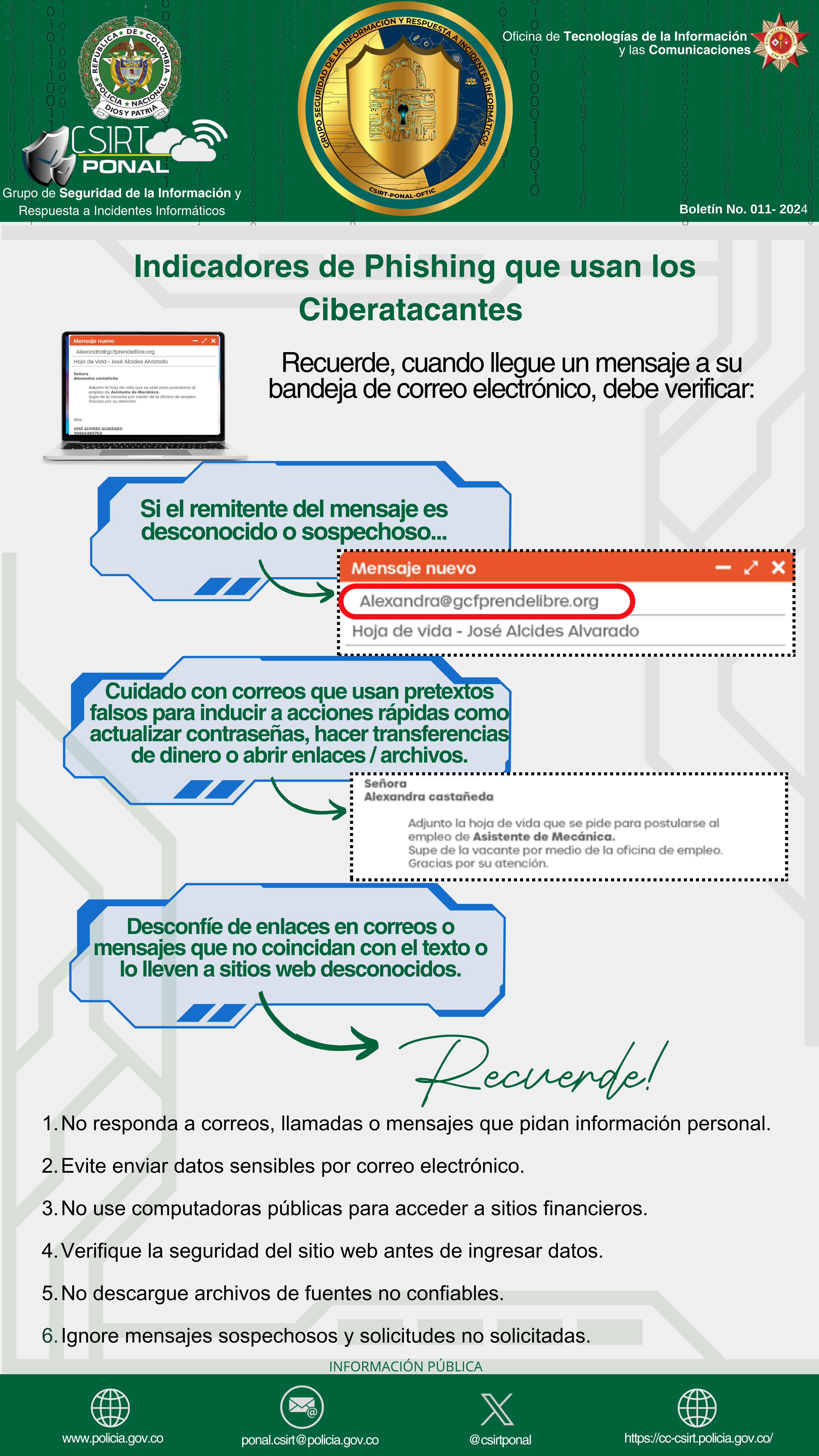 Boletín Informativo No. 011 Indicadores de Phishing que usan los Ciberatacantes